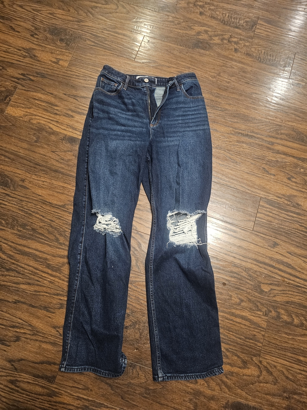 Hollister Medium Dark Blue Distressed Flare Jeans